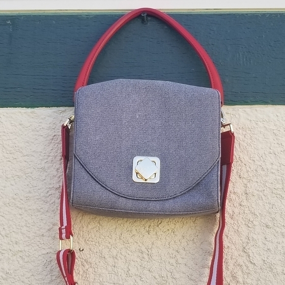 Talbots Handbags - Talbot's denim look purse with red strap and removable crossbody